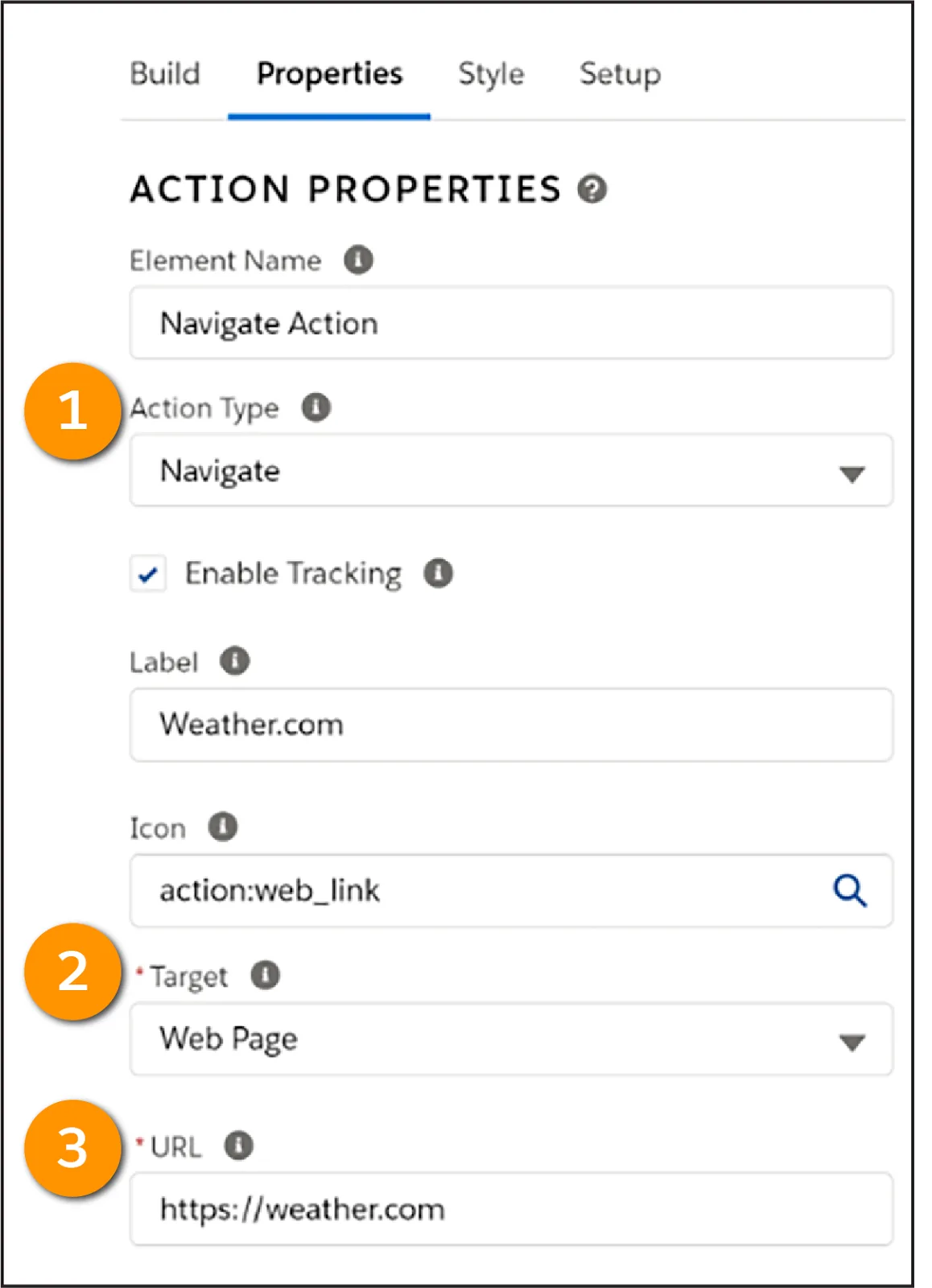 ユーザーを Web ページに誘導する Navigate Action。