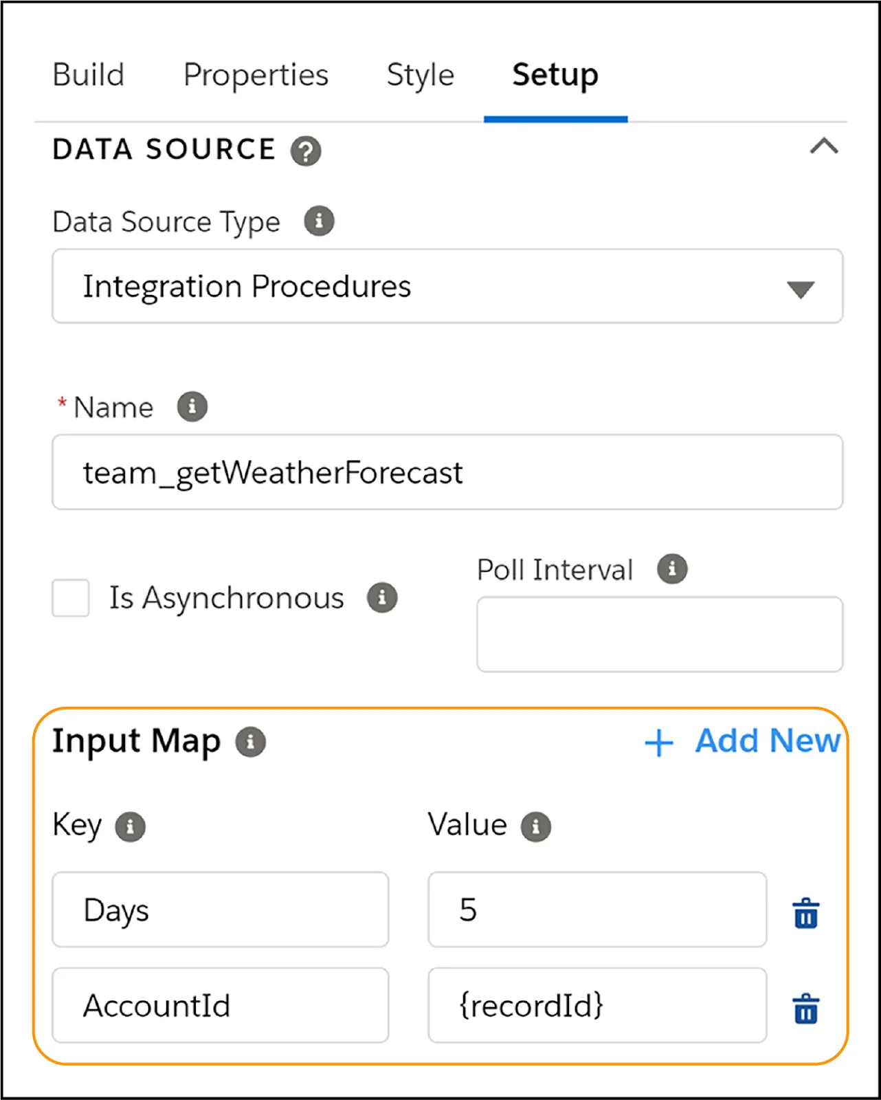 5 日分のデータを表示するように設定された [Input Map (入力マップ)] 変数。