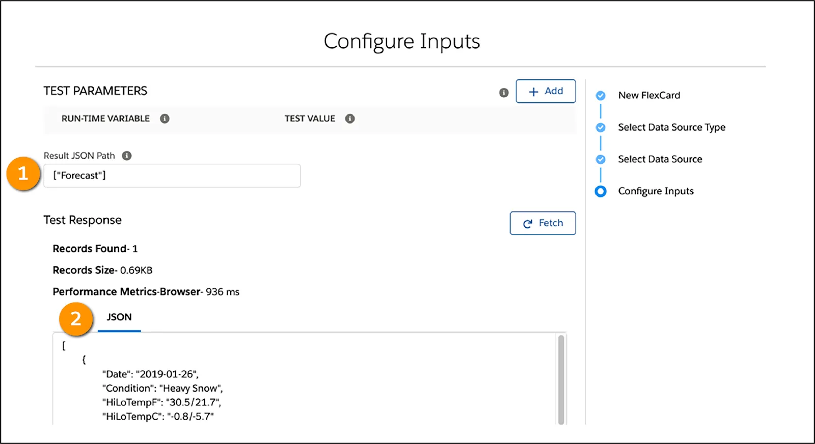 予報データのみ表示するようにトリミングされた JSON。