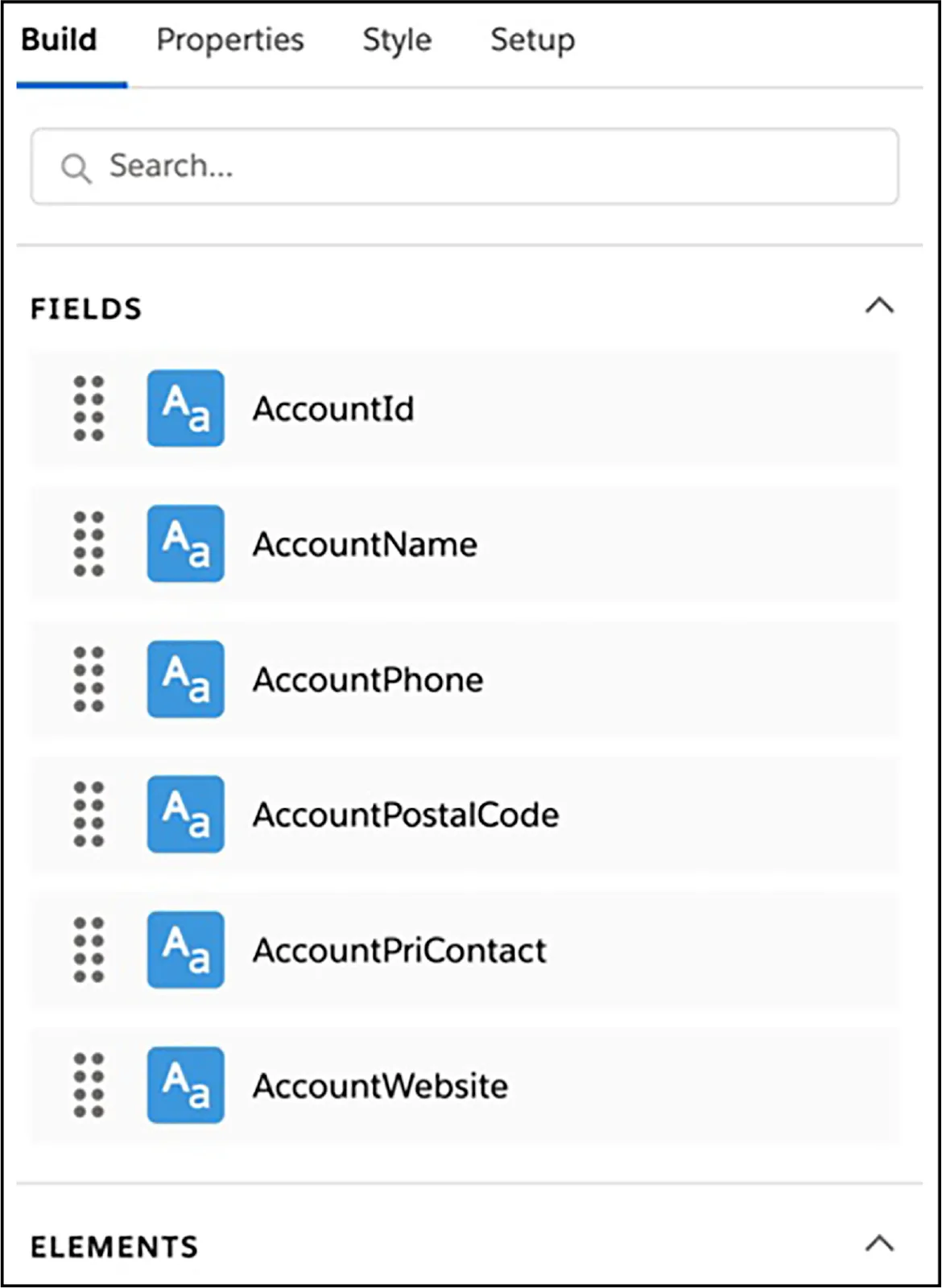 Data fields in the FIELDS list.