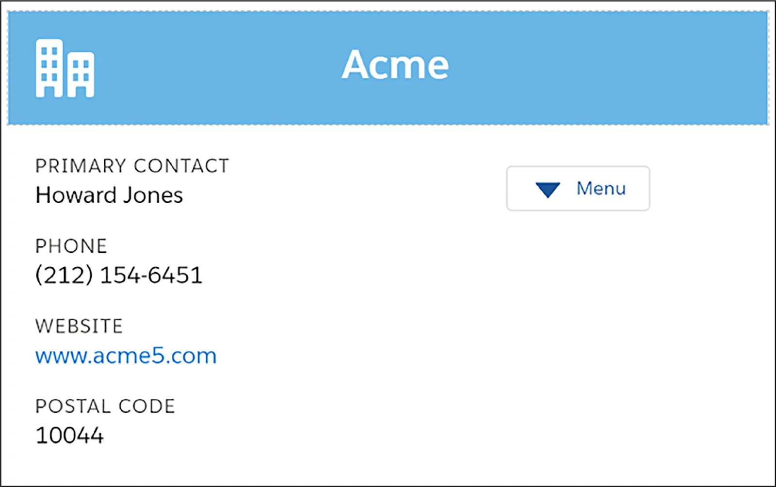 View of a FlexCard, focusing on the account information.