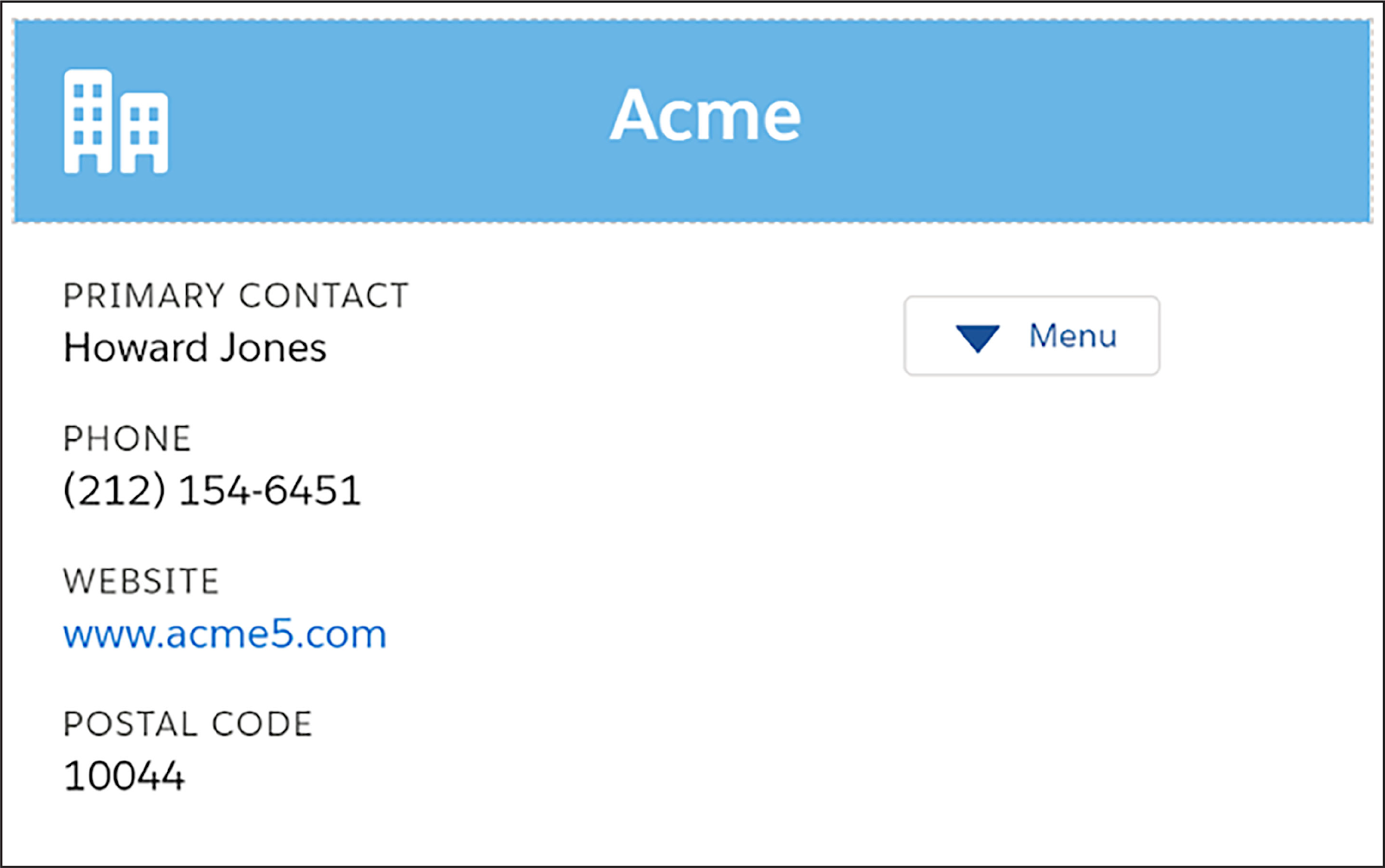 View of a Flexcard, focusing on the account information.