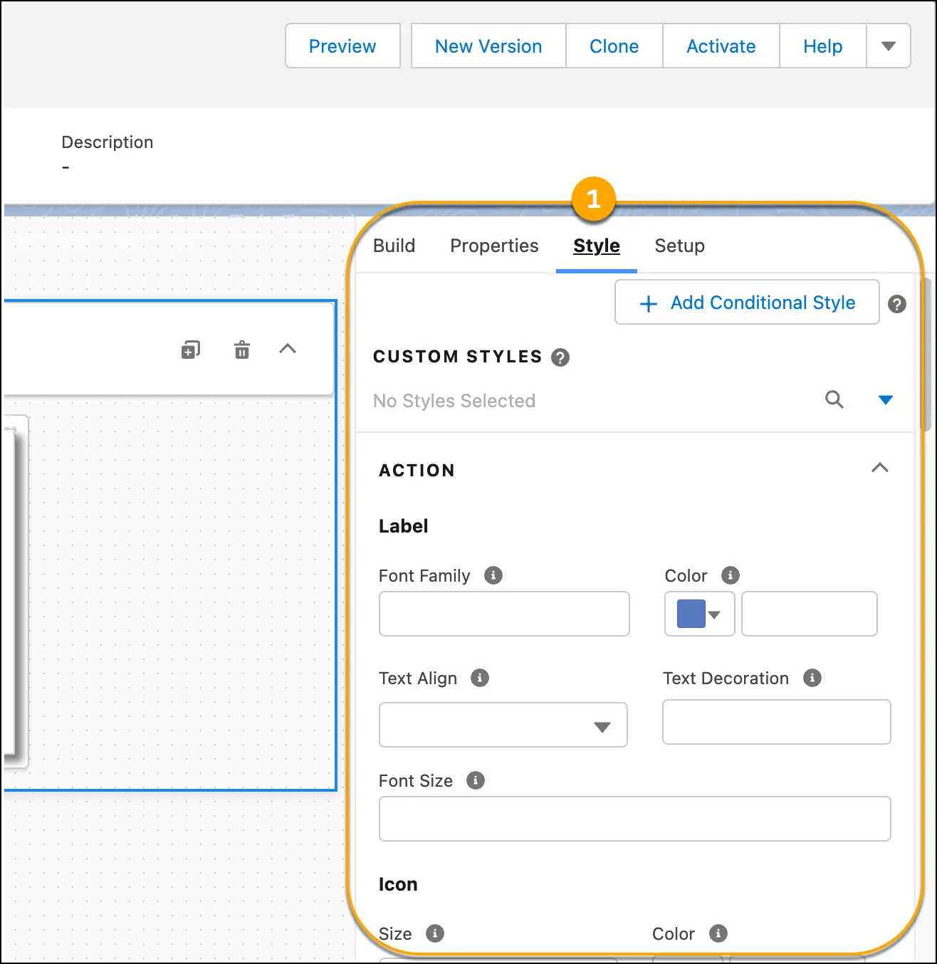 Style panel in the FlexCard Designer.