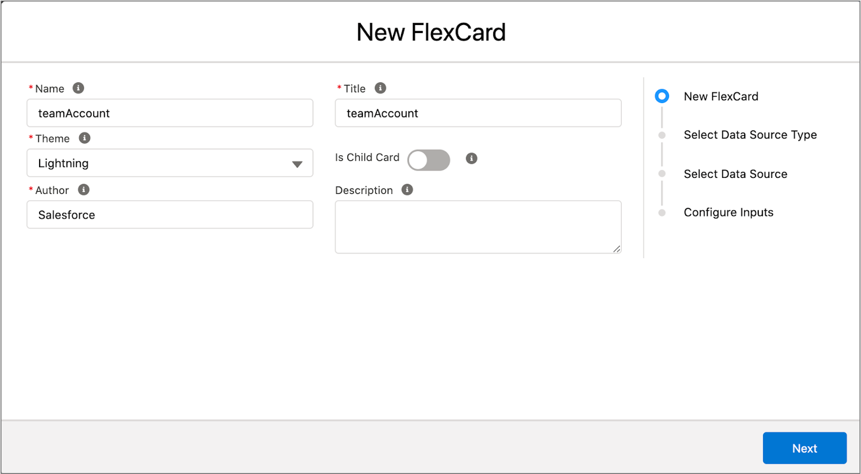 新しい FlexCard の詳細。