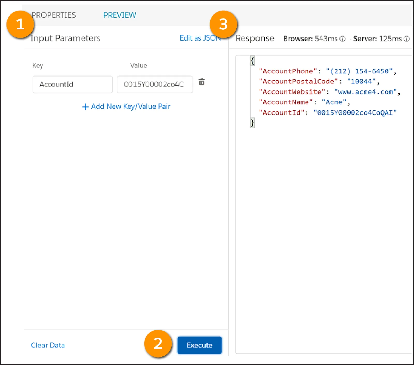 The Integration Procedure returns results in the Response pane.