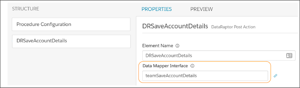 The Data Mapper Post Action’s Properties show the Name of the Data Mapper.