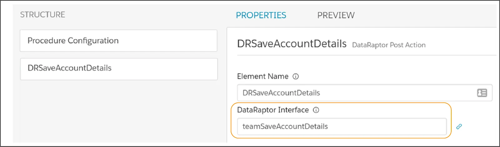 Data Mapper Post Action の [PROPERTIES (プロパティ)] に Data Mapper の名前が表示されている。