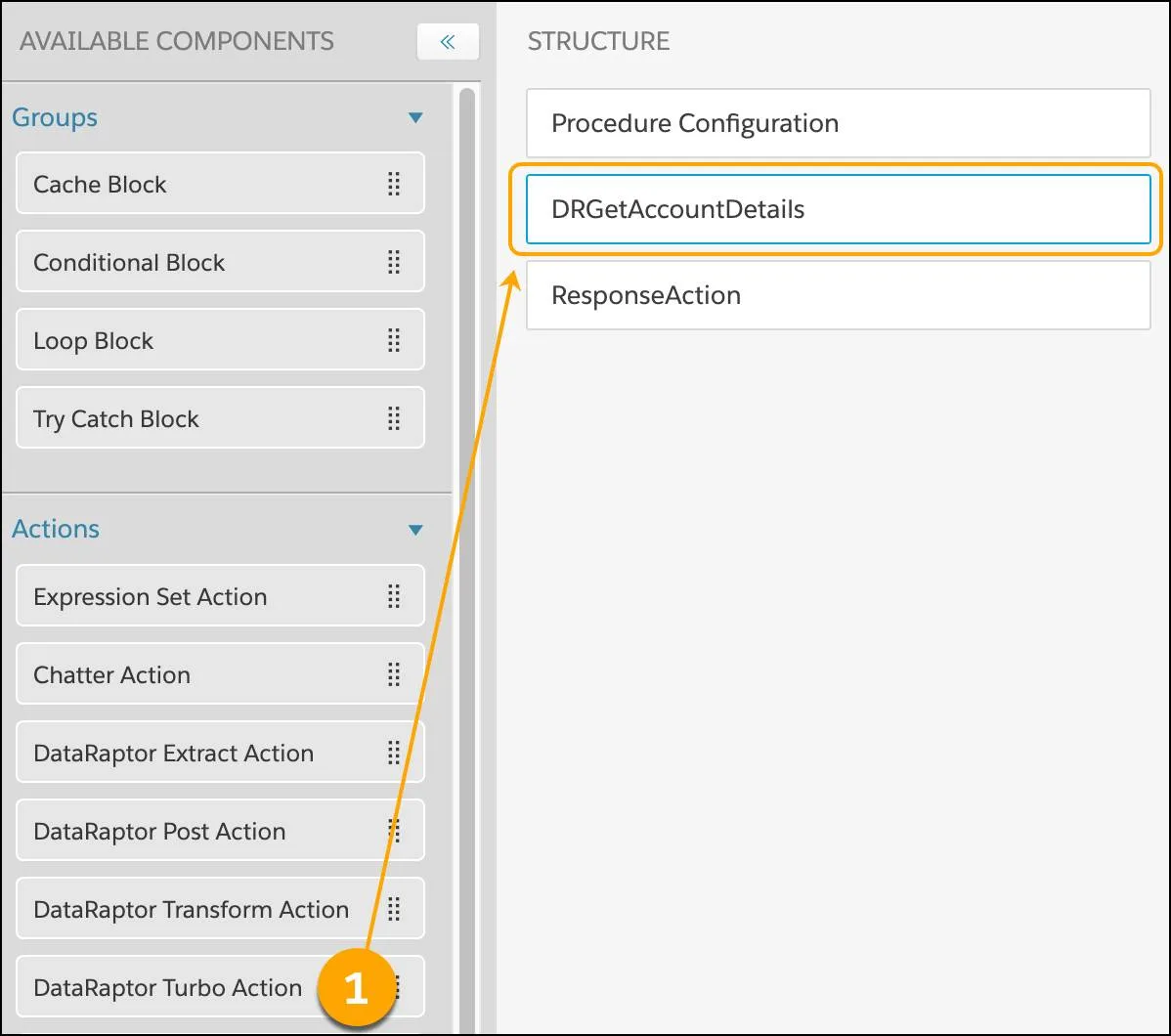 [STRUCTURE (構造)] パネルに Data Mapper Turbo Action が表示されている。