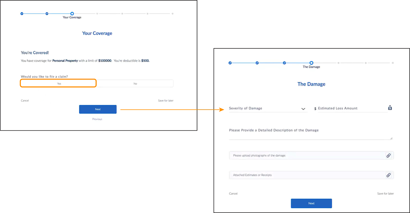 The customer moving to the next screen