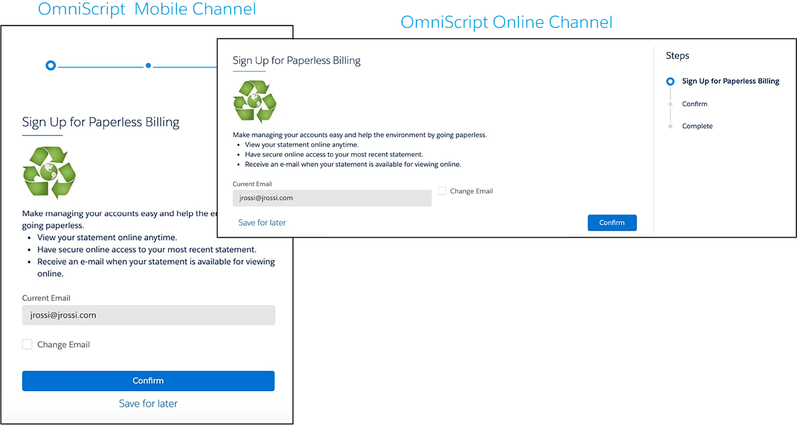 OmniScript displaying on a mobile and an online channel