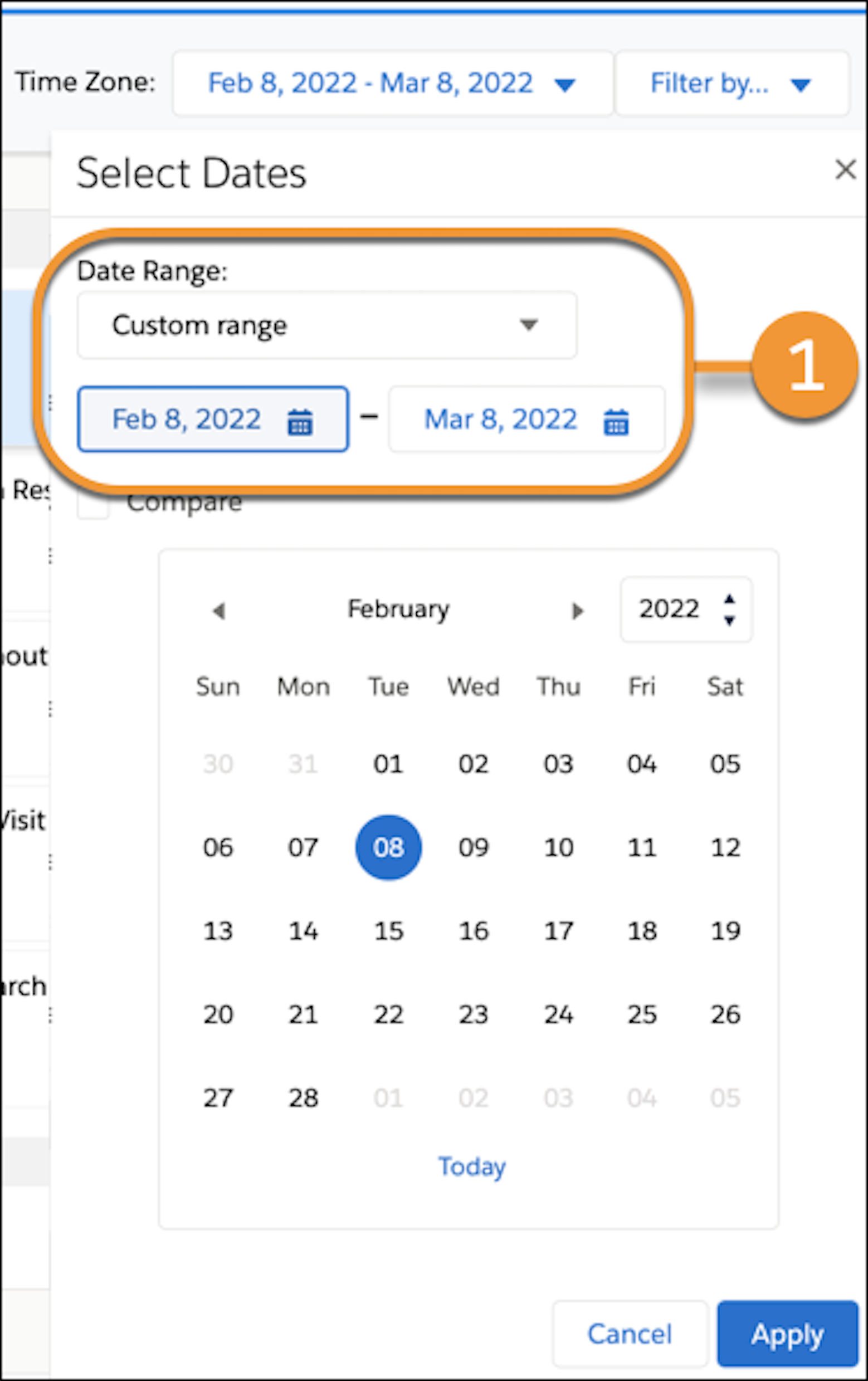 Reports & Dashboards date range filter