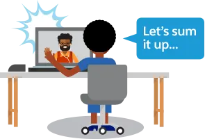 A man high-fiving another man over video conference says 'Let's sum it up...'