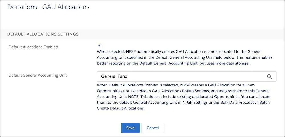 The Donations - GAU Allocations interface