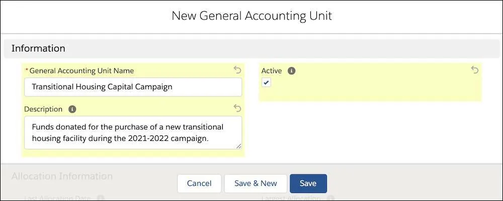 The New General Accounting Unit interface