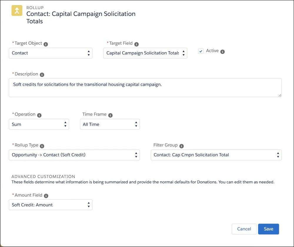 Customizable rollup settings