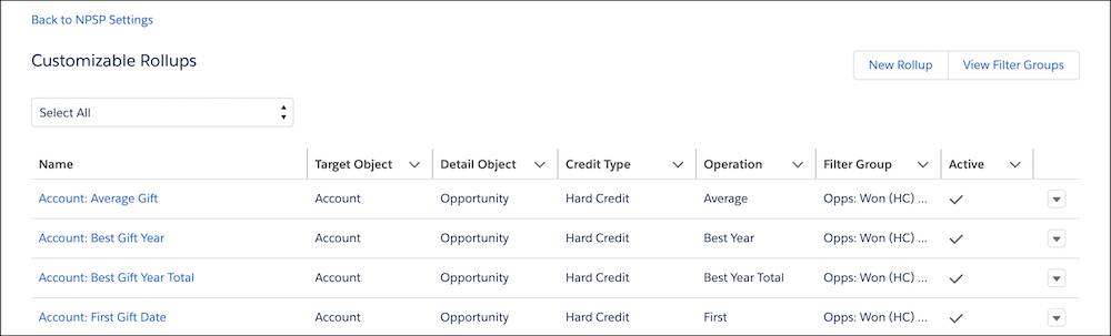 Customizable rollups settings page