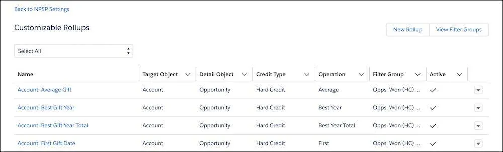 Customizable rollups settings page