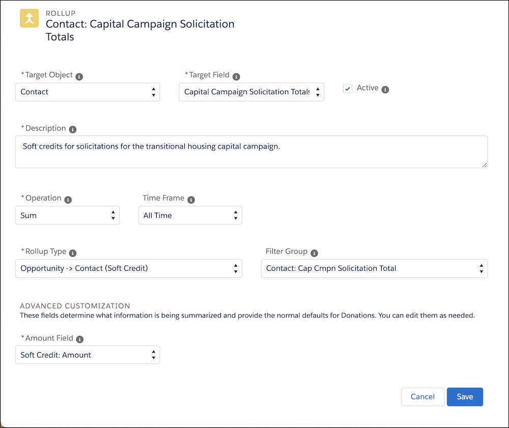 Customizable rollup settings