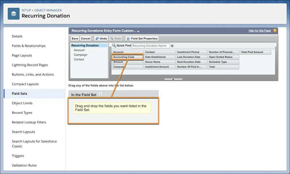 Recurring Donation Field Mapping interface