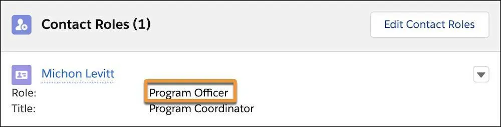 Opportunity detail record showing contact role related list