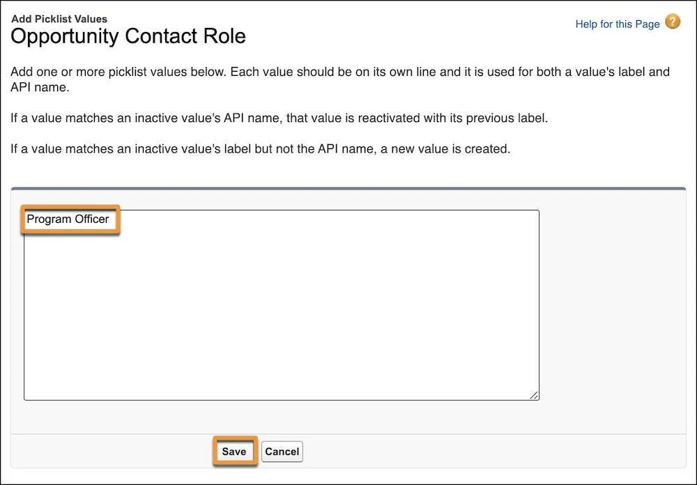 Add contact role picklist values
