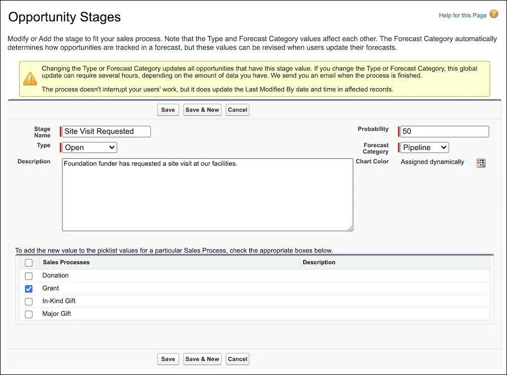 Adding an Opportunity Stage picklist field