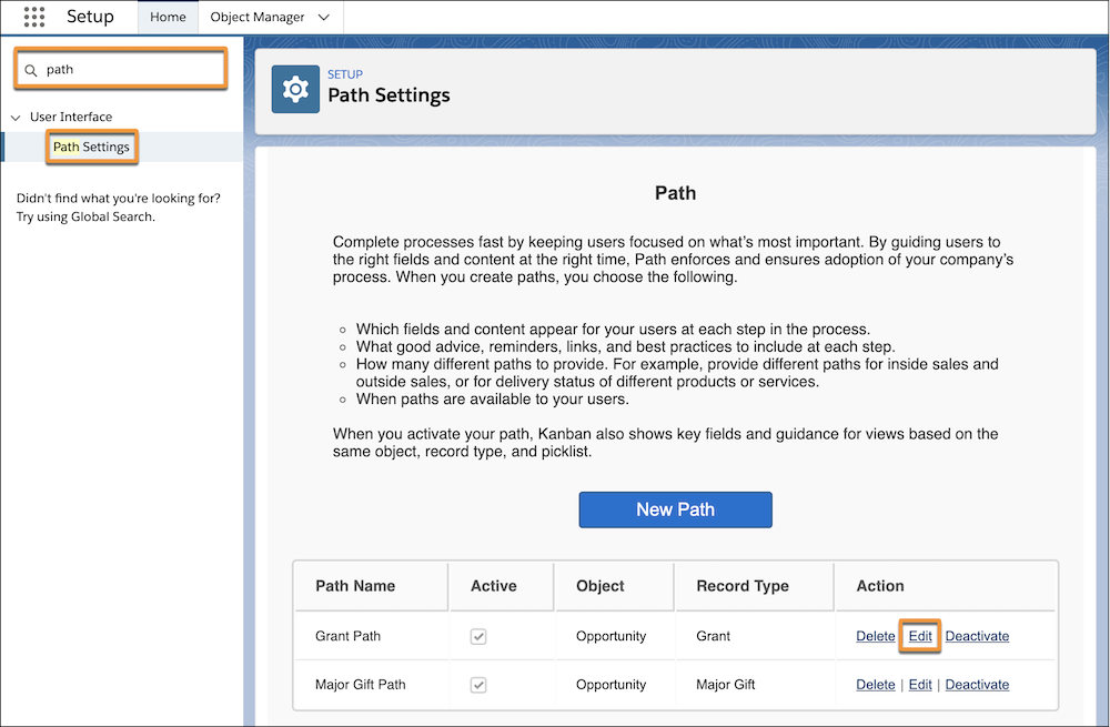 Setup Path Settings page