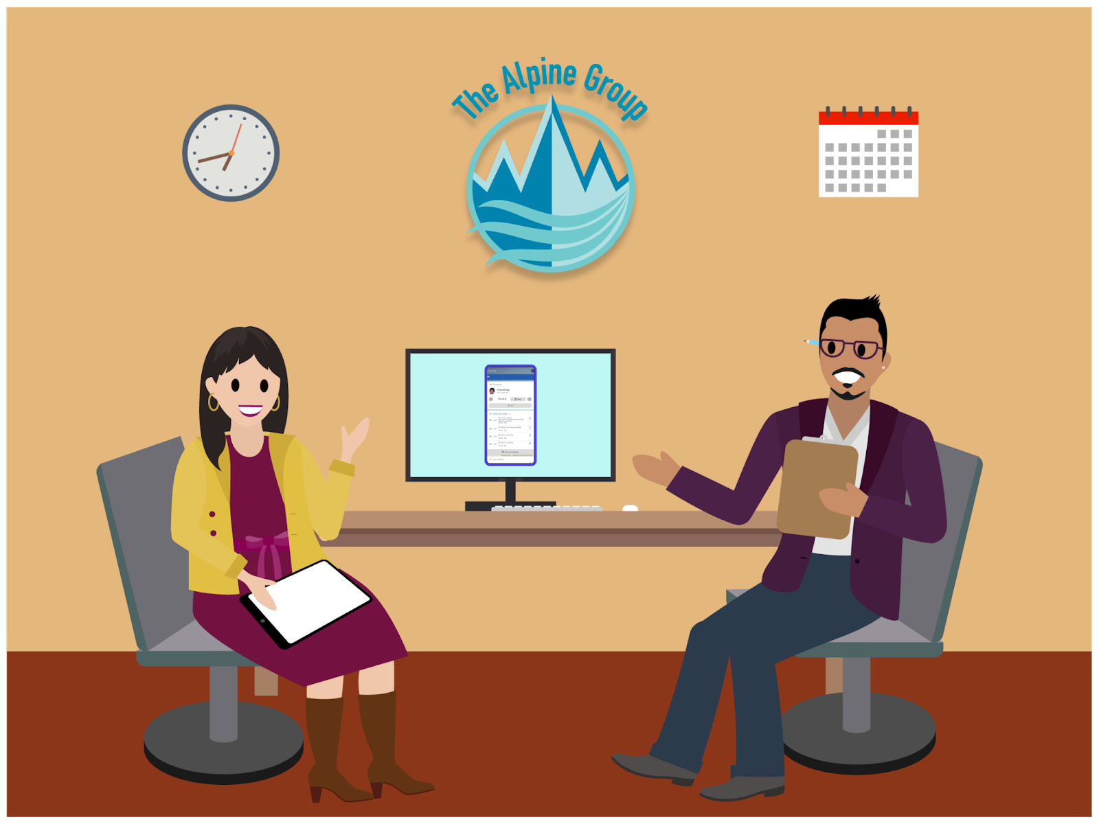 Fatima and Gustavo are sitting in the Alpine Group office and discussing the setup of the order templates.