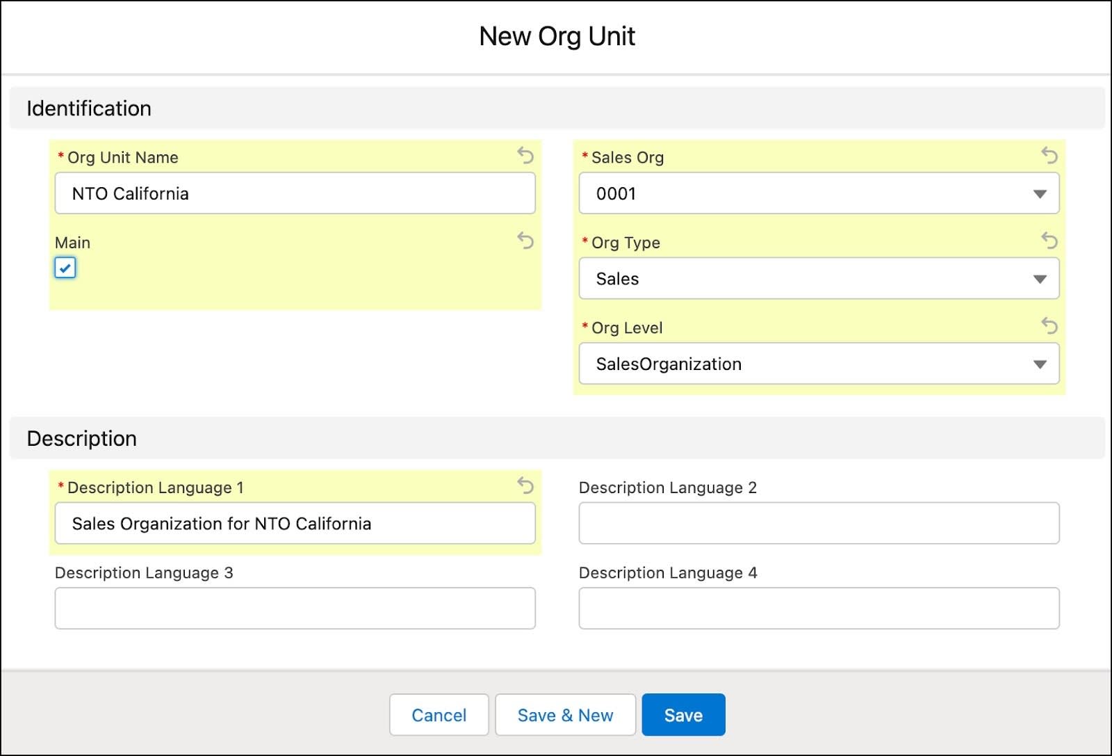 The New Org Unit window showing the options to create an org unit.