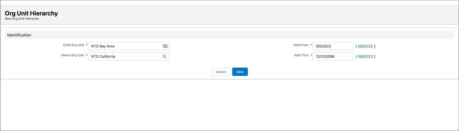 The Org Unit Hierarchy page showing the options to set up a parent org unit hierarchy.