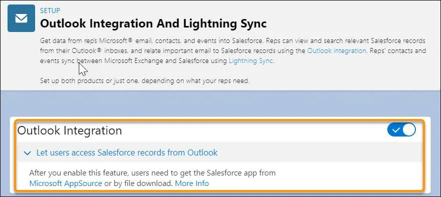 Paramètre permettant l’activation de l’intégration d’Outlook mis en évidence