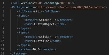 Package.xml declaring specific metadata components and types.