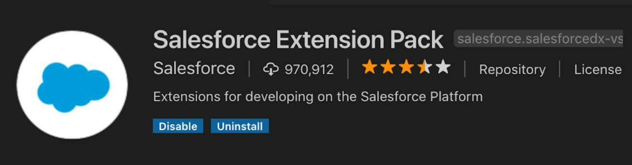 Installing Salesforce Extension Pack for Visual Studio Code.