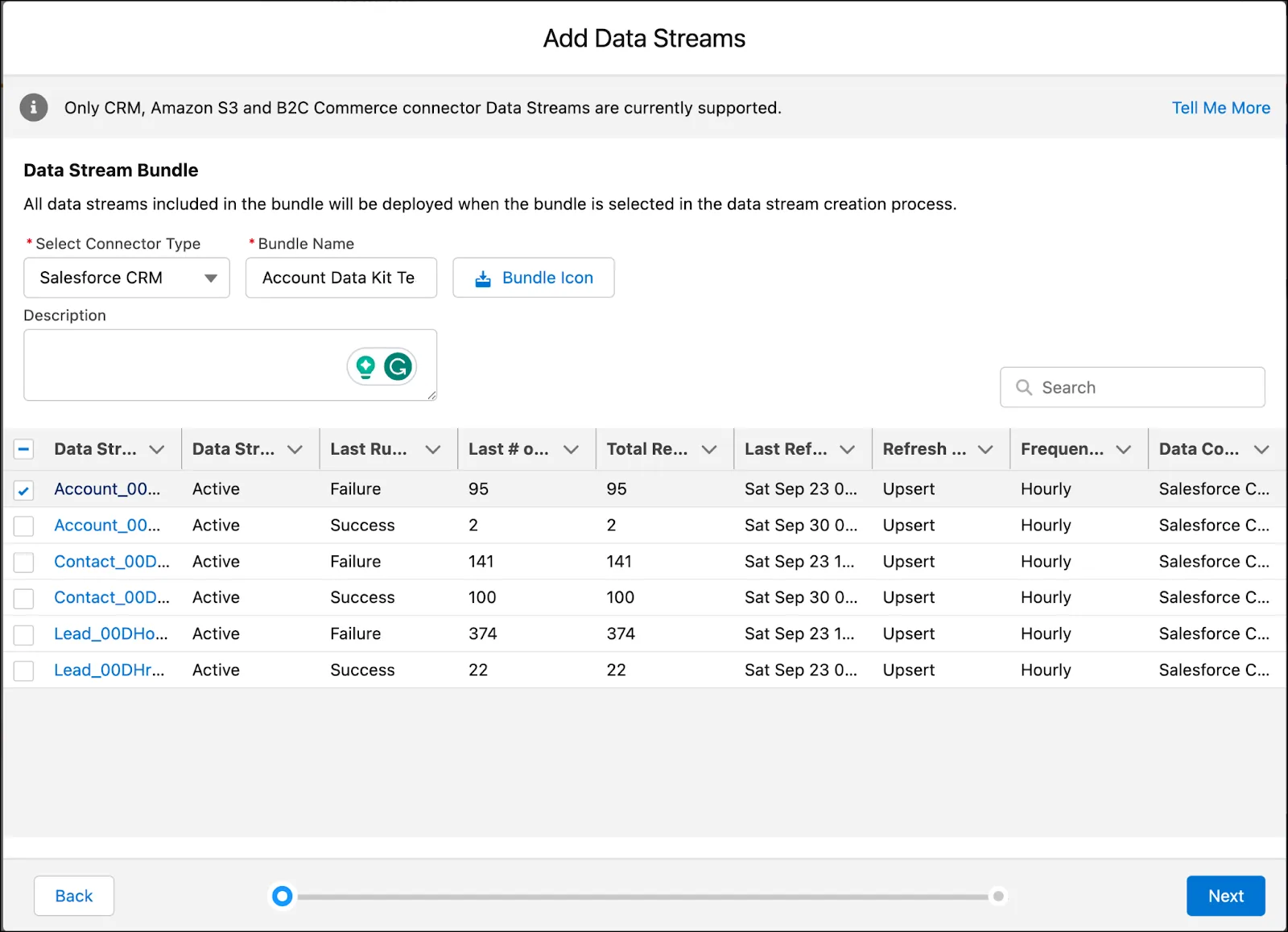 Create Data Kit with the cursor on the add button for Data Streams.