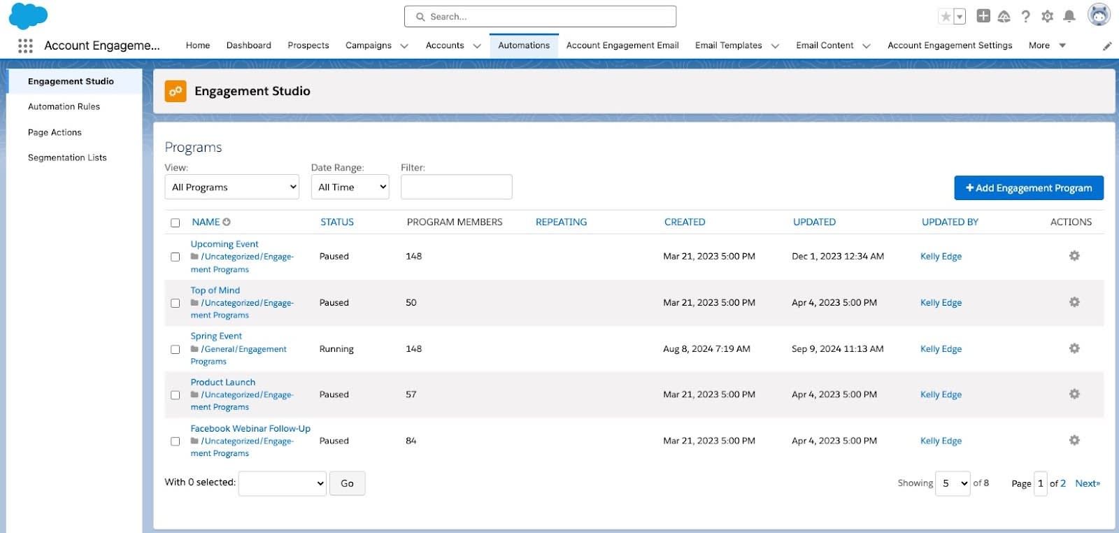 The Automations tab home page.