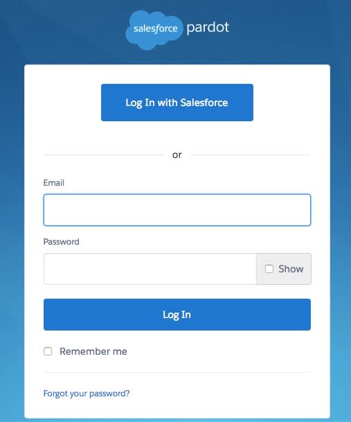 The Log In with Salesforce log in screen with email and password fields