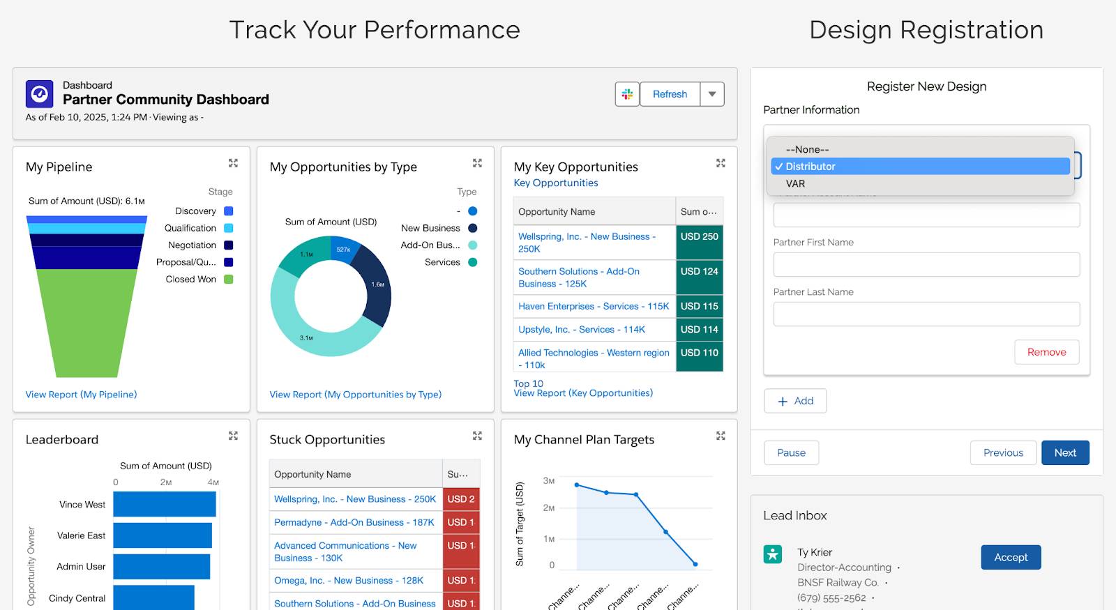 The Design Registration workflow, allowing partners to register new opportunities.