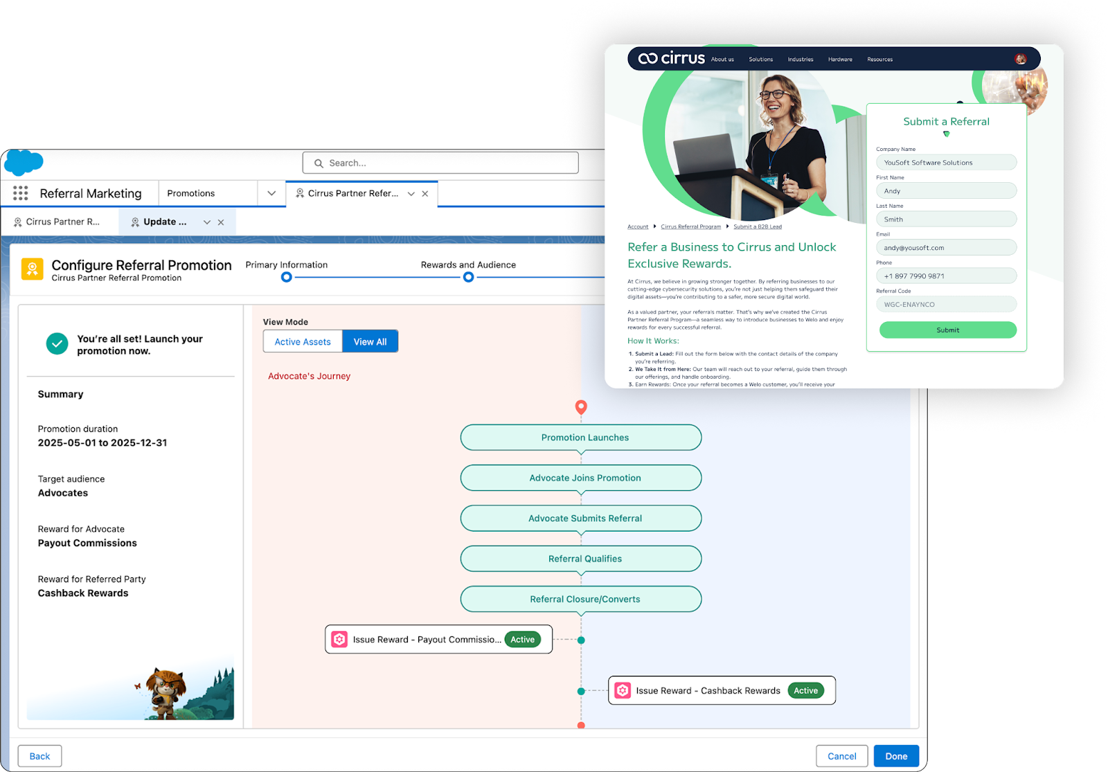 Referral program setup page.