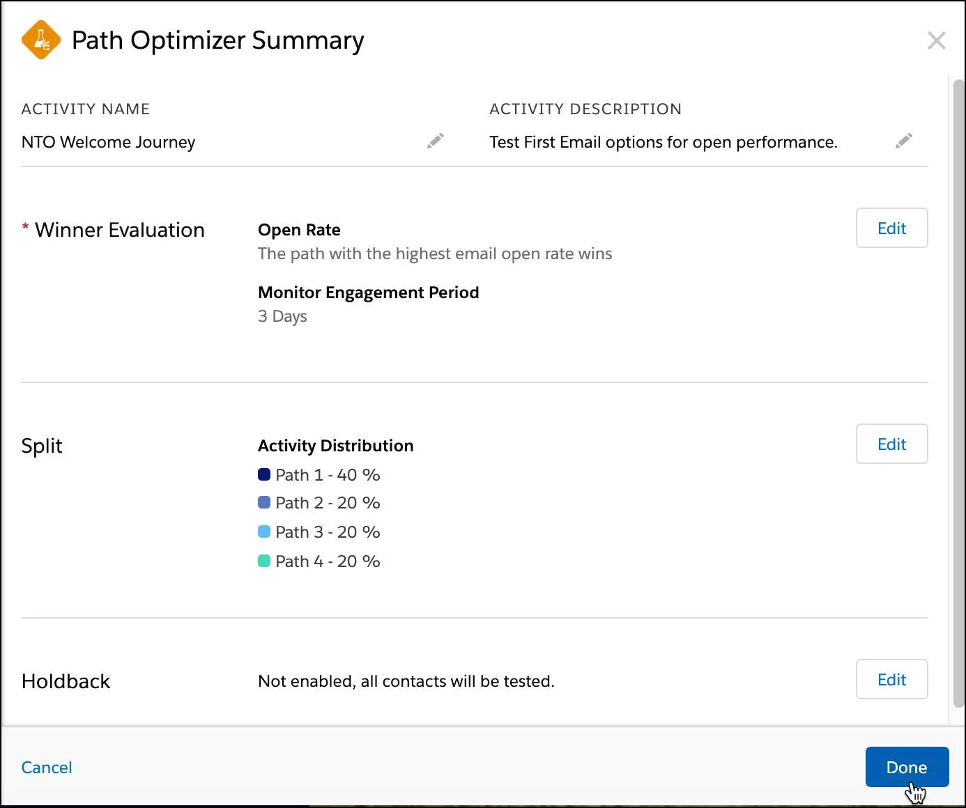 Path Optimizer Summary screen.