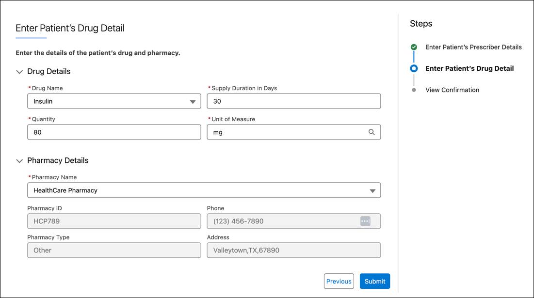 Enter Patient Drug Detail step of manual verification flow.