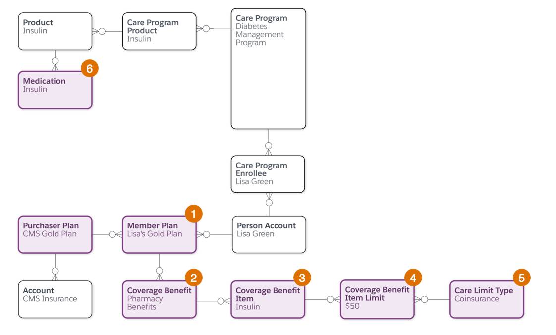 Diagram of objects related to care benefits design.