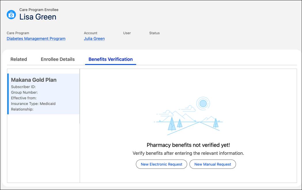 Benefits Verification tab displays manual and electronic verification options.