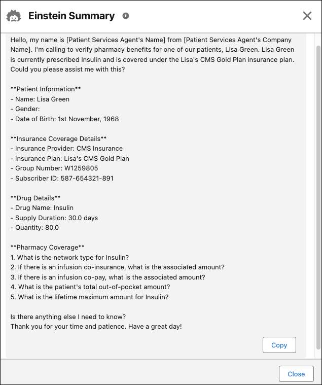 支払者フォローアップ用に生成された通話スクリプト。