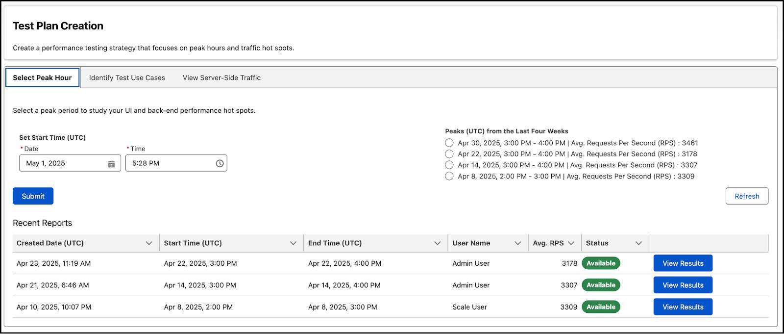 The Test Plan Creation window in Scale Test.
