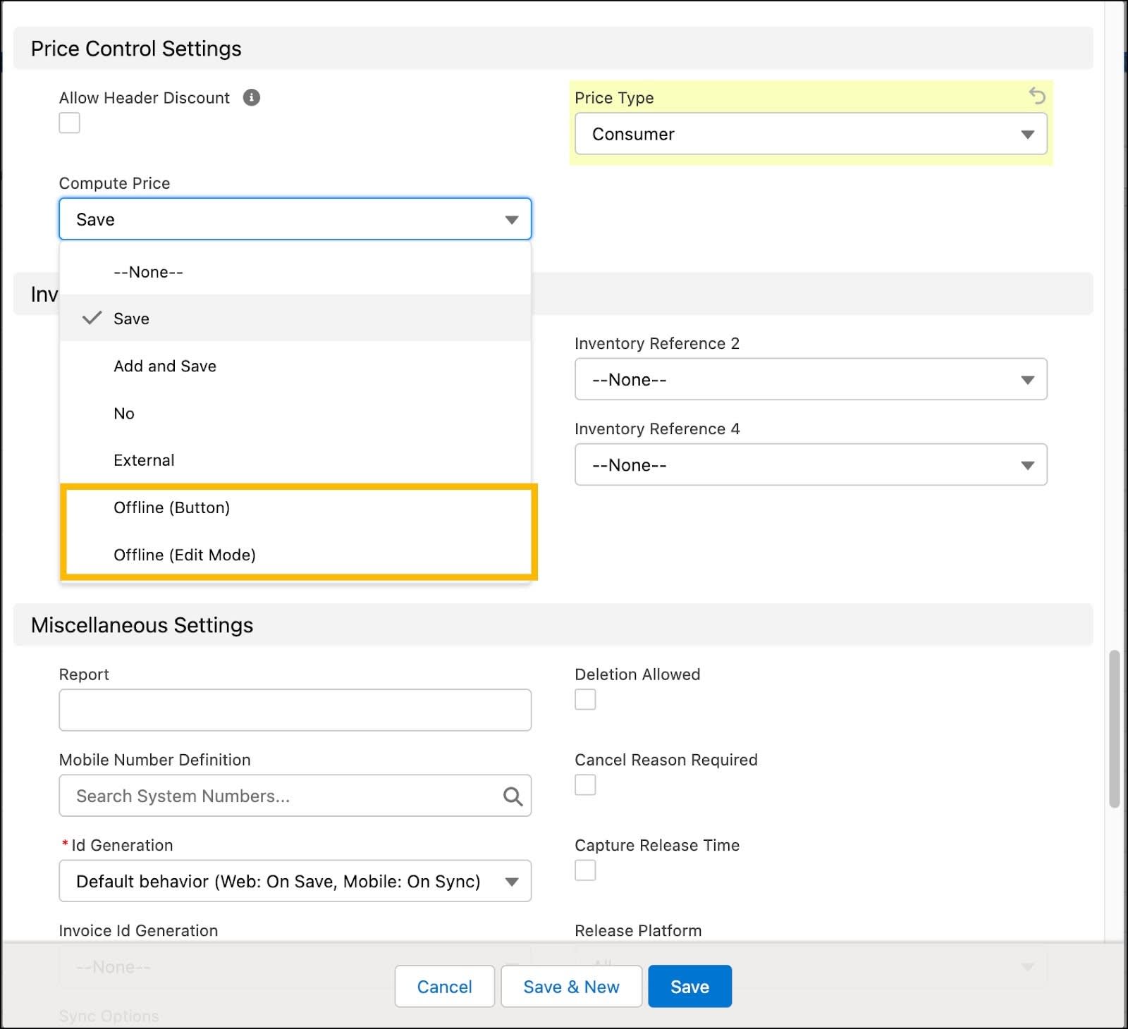 The New Order Template: Order Entry window showing the options for the Compute Price field.