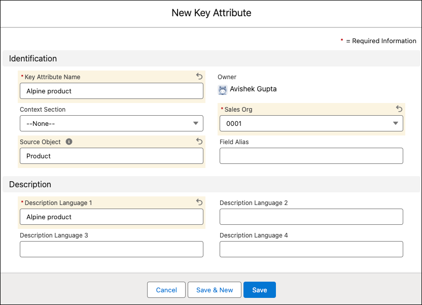 The New Key Attribute window showing the options to create a key attribute.