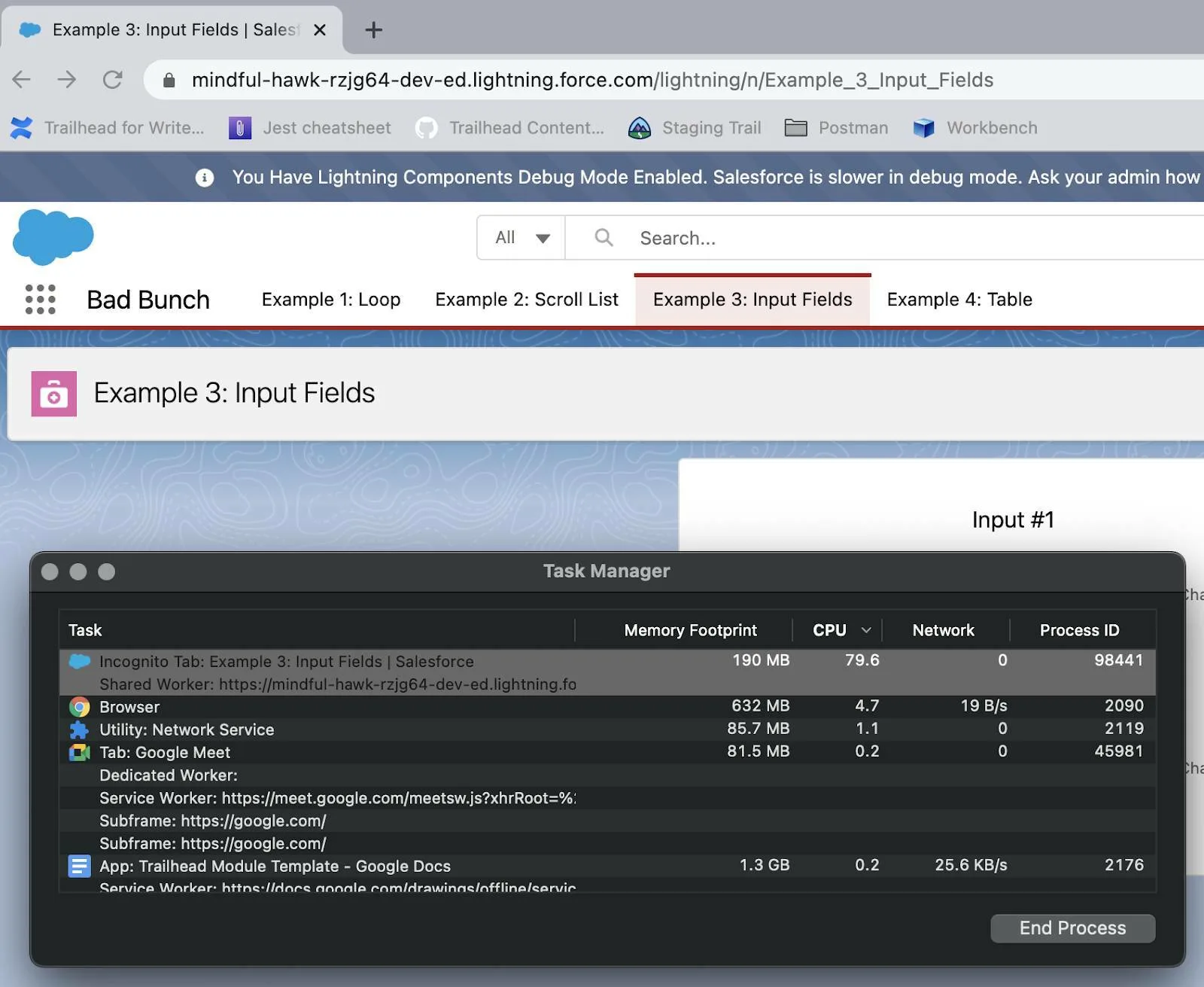 Task Manager with an item selected and the End Process button active.