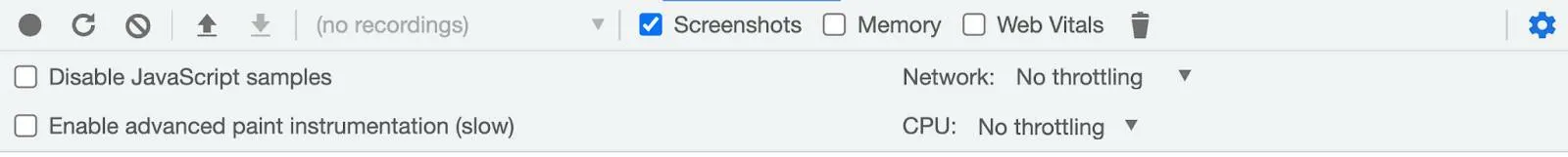 Performance options toolbar buttons described in the table that follows.