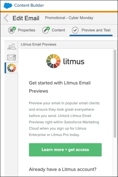 Litmus の [プレビューとテスト] のスクリーンショット