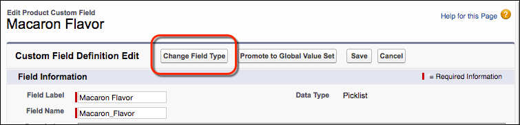 Change Field Type button on the picklist field Edit page